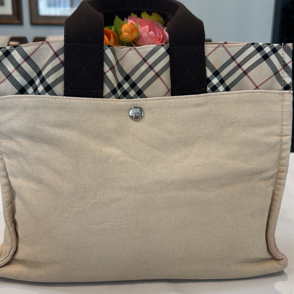 Authentic Burberry Blue Label Beige and Brown Checkered Tote Bag - Picture 2 of 14